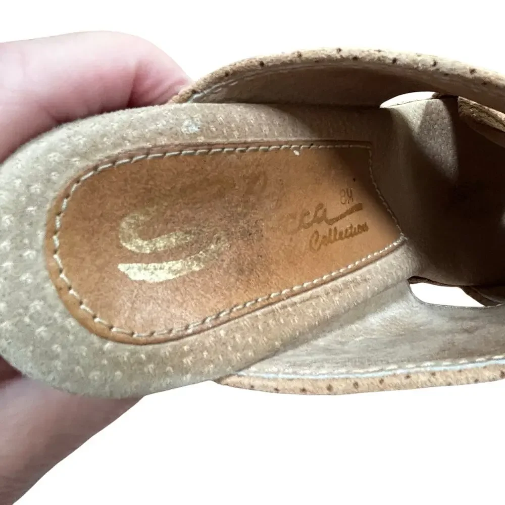 Sbicca Platform High Heels Slides US 8M tan suede leather crossover uppers shoes